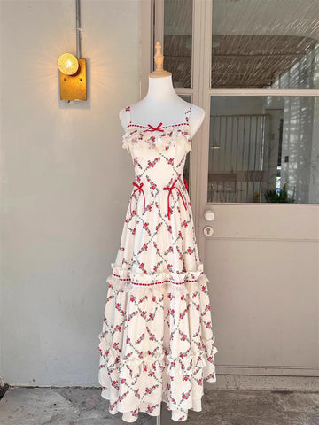 A line Square Neckline Sleeveless Women's Red Floral Holiday Dress Vacation Dresses Birthday Dress SD1234